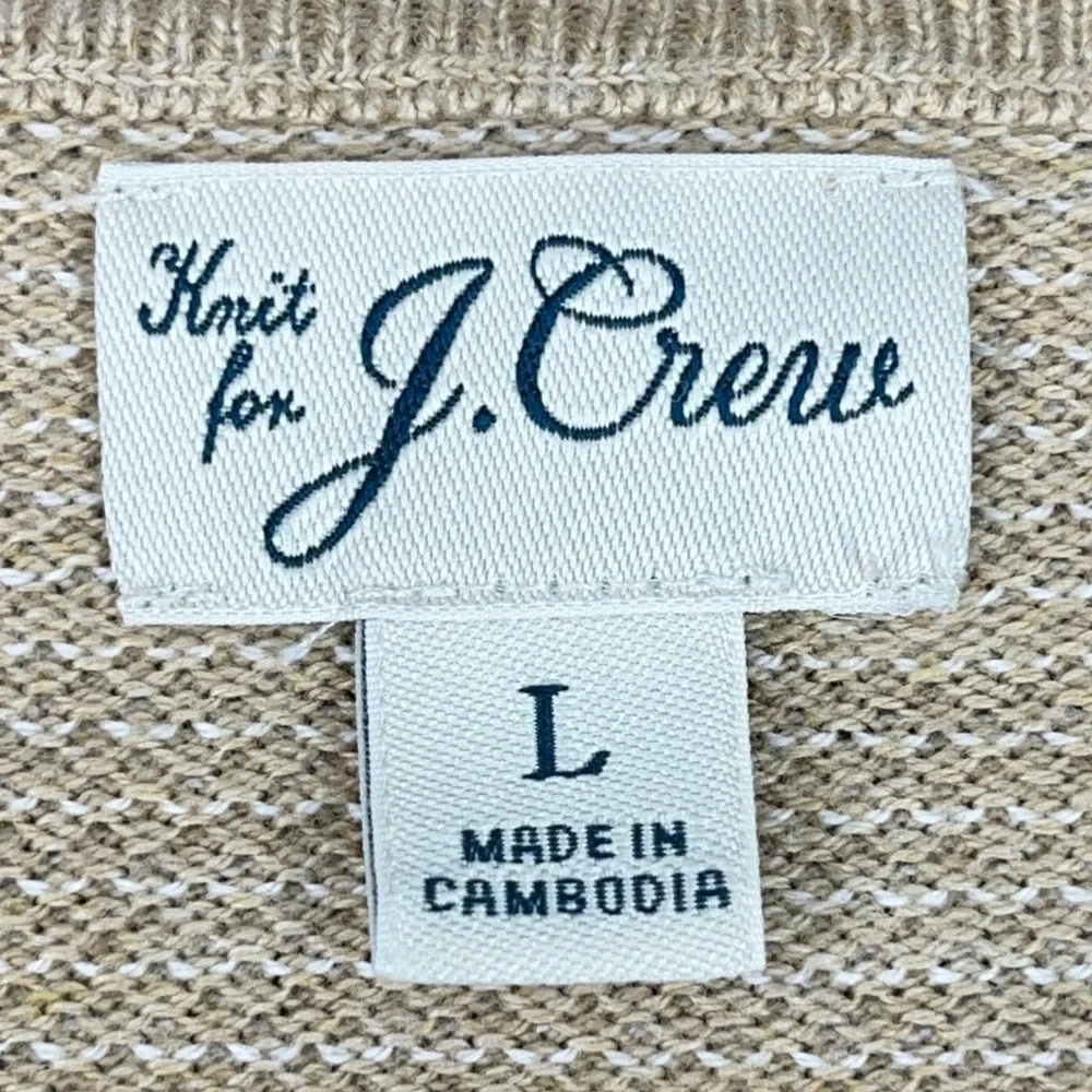 J Crew Knit For J Crew Cotton Textured Birdseye‎ Crewneck Sweater Tan L Mens
